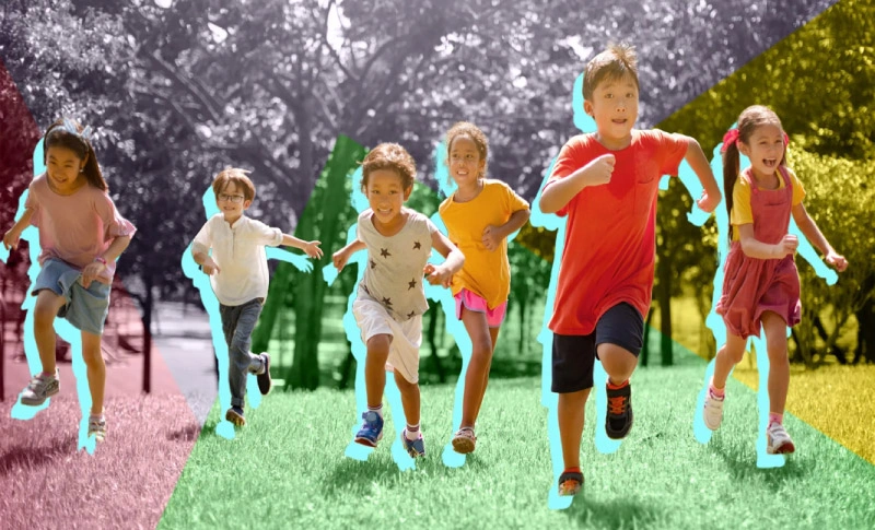 Children running outdoors during the Singapore school holidays