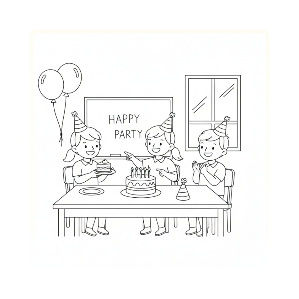 class party image from the 2025 psle composition question