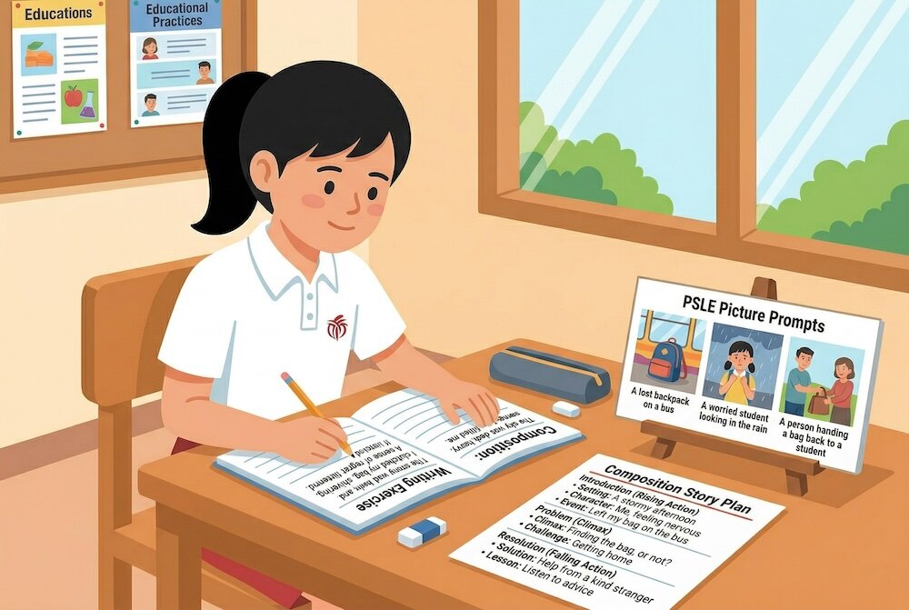 Primary 6 student writing powerful PSLE composition introduction
