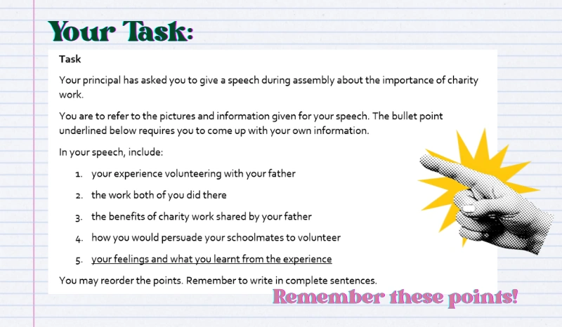 Student preparing speech points for PSLE situational writing