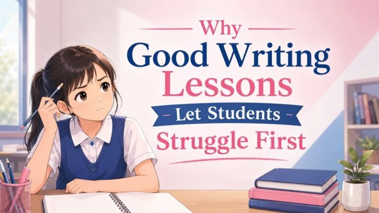 Teacher guiding primary students through a structured composition writing lesson