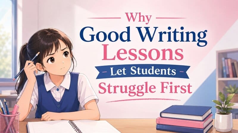 Teacher guiding primary students through a structured composition writing lesson
