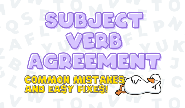 Relaxed duck presenting the title "Subject-Verb Agreement: Common Mistakes and Easy Fixes"