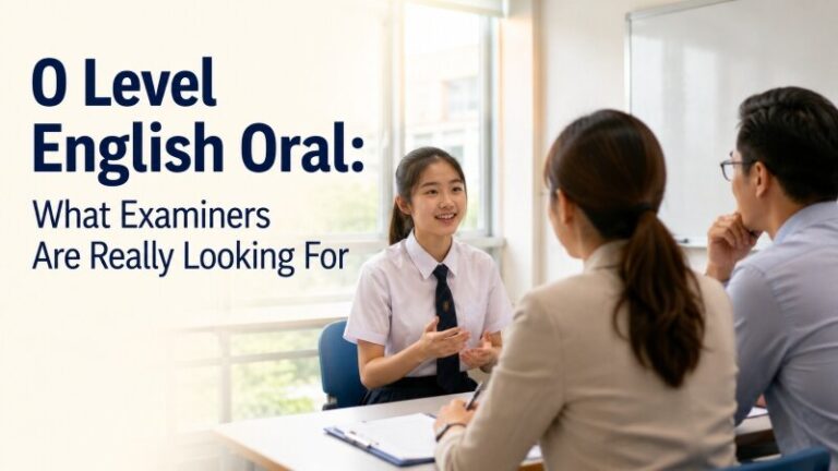 Student preparing for O Level English Oral Planned Response with teacher guidance