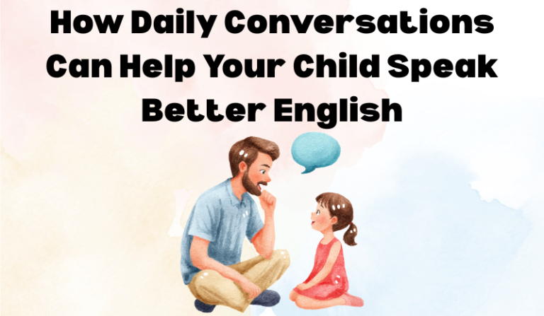 Parent and child having a warm conversation at the dining table to practise speaking English.