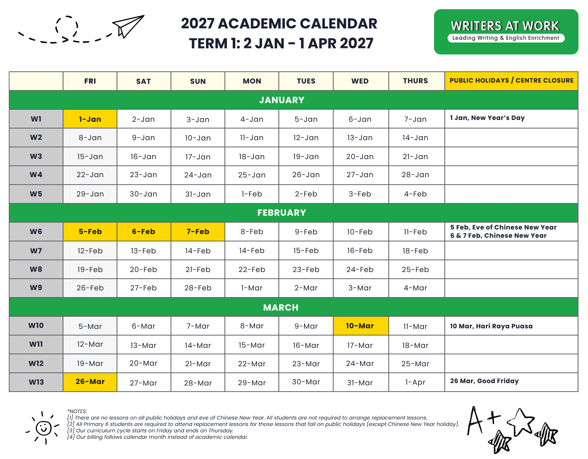 2027 Academic Calendar - Term 1