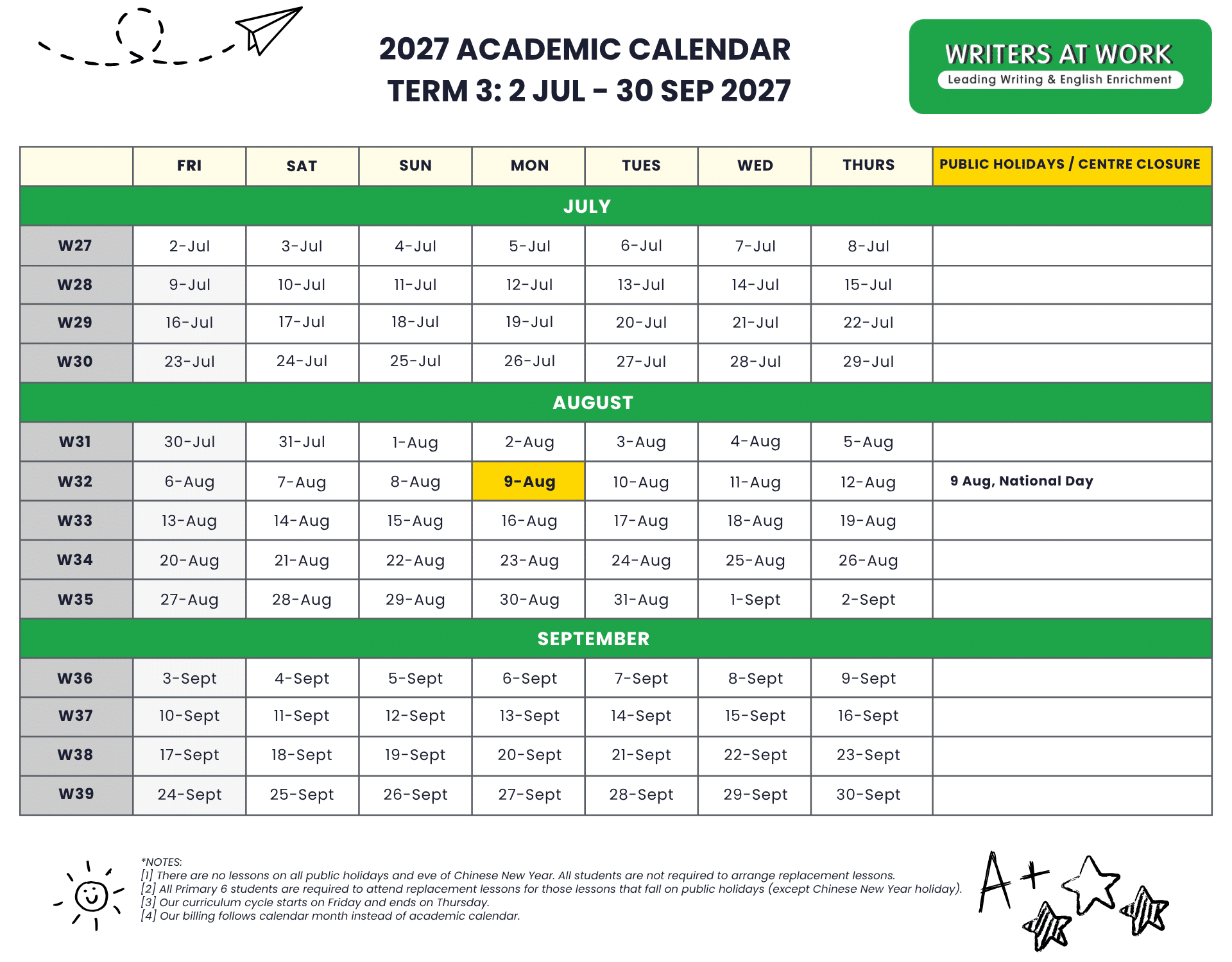 2027 Academic Calendar - Term 3
